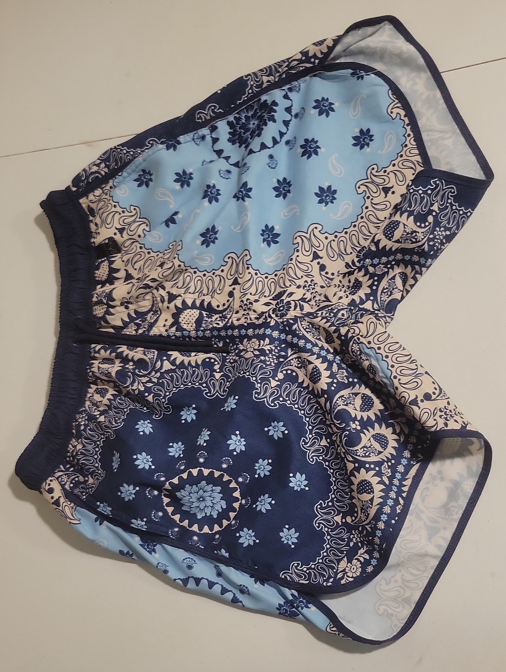 Agua Bendita Navy, Light Blue and Cream Paisley Swim Trunks